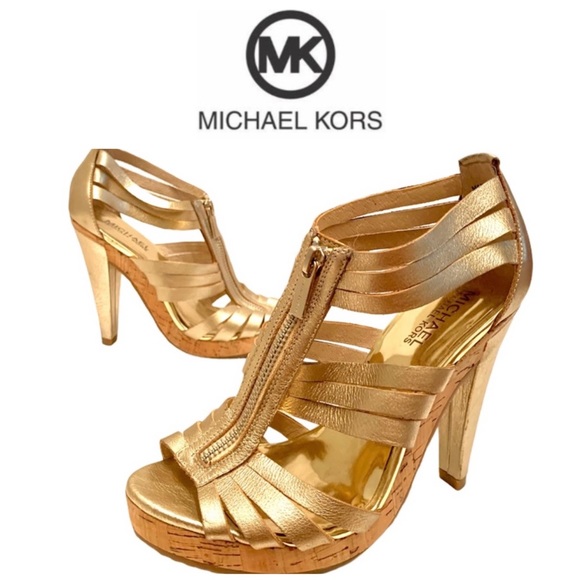 Michael Kors Shoes - 💜 Michael Kors Robertson Metallic Gold Sandal Heel 💜